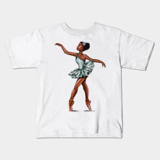 Ballerina in blue green dress, ballerina doing pirouette in duck egg coloured/coloured tutu  - brown skin ballerina Kids T-Shirt